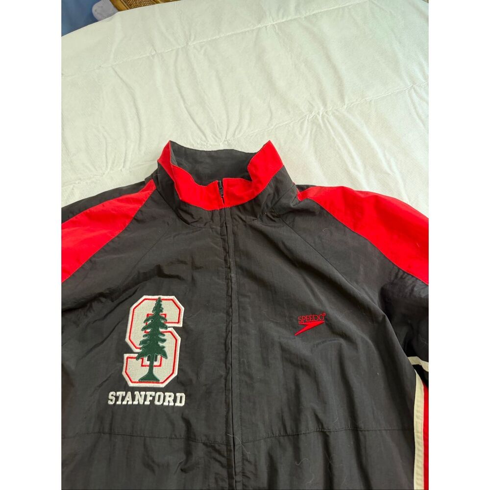 Speedo Stanford Cardinal Vintage Red Black Full Zip Windbreaker Jacket Size XL - Picture 3 of 13